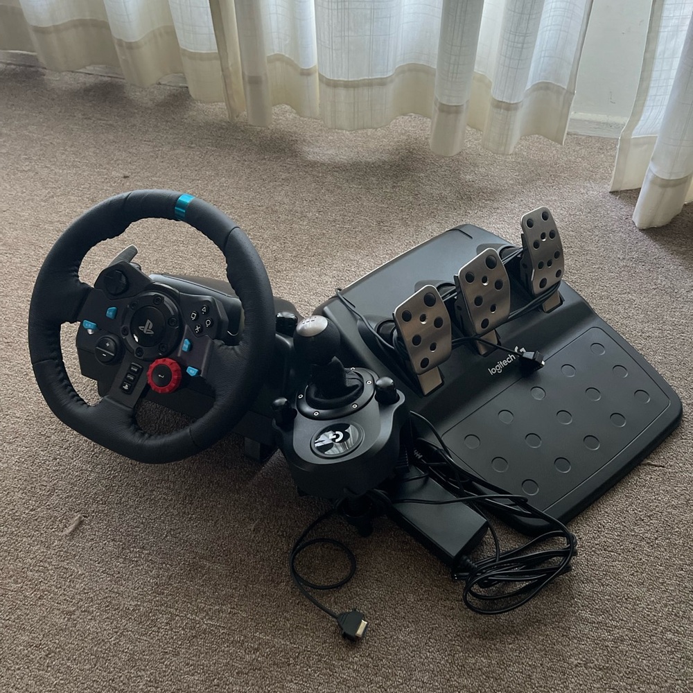 Logitech Black Racing Wheel and Pedal Set with Blue Accents